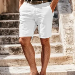 Online OUKU Men's Shorts Linen Shorts Dress Shorts Summer Shorts Zipper Pocket Buttons Plain Comfort Soft Outdoor Daily Going out Fashion Casual Black White