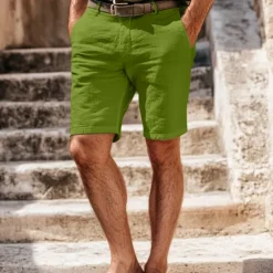 Online OUKU Men's Shorts Linen Shorts Dress Shorts Summer Shorts Zipper Pocket Buttons Plain Comfort Soft Outdoor Daily Going out Fashion Casual Black White