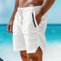 OUKU Men's Shorts Linen Shorts Summer Shorts Beach Shorts Pocket Drawstring Elastic Waist Plain Comfort Breathable Short Casual Daily Holiday Fashion Classic Style White Army Green