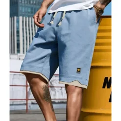 OUKU Men's Shorts Summer Shorts Casual Shorts Pocket Drawstring Elastic Waist Patchwork Comfort Breathable Short Outdoor Vacation Sport Casual Black Blue