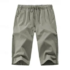 Discount OUKU Men's Shorts Summer Shorts Capri Pants Drawstring Elastic Waist Plain Comfort Outdoor Daily Going out Stylish Casual Black White