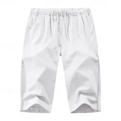 Discount OUKU Men's Shorts Summer Shorts Capri Pants Drawstring Elastic Waist Plain Comfort Outdoor Daily Going out Stylish Casual Black White