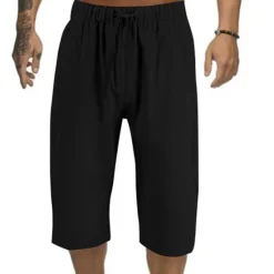 Discount OUKU Men's Shorts Summer Shorts Capri Pants Drawstring Elastic Waist Plain Comfort Outdoor Daily Going out Stylish Casual Black White