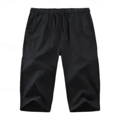 Discount OUKU Men's Shorts Summer Shorts Capri Pants Drawstring Elastic Waist Plain Comfort Outdoor Daily Going out Stylish Casual Black White