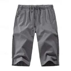 Discount OUKU Men's Shorts Summer Shorts Capri Pants Drawstring Elastic Waist Plain Comfort Outdoor Daily Going out Stylish Casual Black White