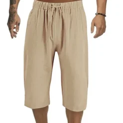 Discount OUKU Men's Shorts Summer Shorts Capri Pants Drawstring Elastic Waist Plain Comfort Outdoor Daily Going out Stylish Casual Black White