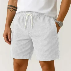 Discount OUKU Men's Shorts Summer Shorts Casual Shorts Corduroy Shorts Pocket Drawstring Elastic Waist Plain Comfort Breathable Short Outdoor Vacation Sport Casual Black White