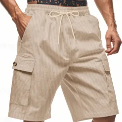 Online OUKU Men's Shorts Summer Shorts Casual Shorts Pocket Drawstring Elastic Waist Plain Comfort Breathable Short Outdoor Vacation Sport Casual Black White
