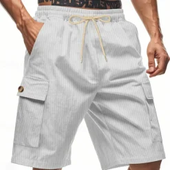 Online OUKU Men's Shorts Summer Shorts Casual Shorts Pocket Drawstring Elastic Waist Plain Comfort Breathable Short Outdoor Vacation Sport Casual Black White