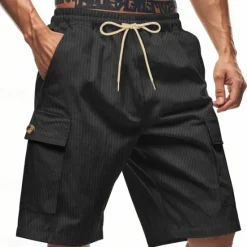 Online OUKU Men's Shorts Summer Shorts Casual Shorts Pocket Drawstring Elastic Waist Plain Comfort Breathable Short Outdoor Vacation Sport Casual Black White