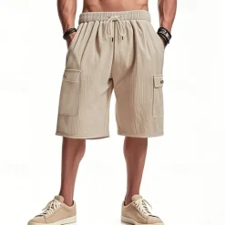Online OUKU Men's Shorts Summer Shorts Casual Shorts Pocket Drawstring Elastic Waist Plain Comfort Breathable Short Outdoor Vacation Sport Casual Black White