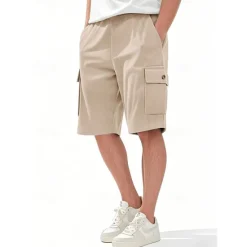 Online OUKU Men's Shorts Summer Shorts Casual Shorts Pocket Drawstring Elastic Waist Plain Comfort Breathable Short Outdoor Vacation Sport Casual Black White