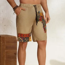 Sale OUKU Men's Shorts Summer Shorts Beach Shorts Drawstring Elastic Waist African Map Print Ethnic Style Breathable Soft Short Casual Daily Holiday Designer Clothing Khaki