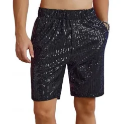 OUKU Men's Shorts Summer Shorts Casual Shorts Pocket Elastic Waist Sequin Plain Comfort Breathable Short Outdoor Vacation Sport Casual Silver Black