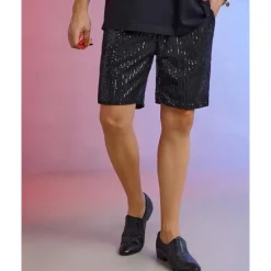 OUKU Men's Shorts Summer Shorts Casual Shorts Pocket Elastic Waist Sequin Plain Comfort Breathable Short Outdoor Vacation Sport Casual Silver Black
