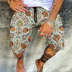 Best OUKU Men's Shorts Summer Shorts Beach Shorts Elastic Waist Print Graphic Prints Outdoor Knee Length Daily Beach Hawaiian Designer 1 2 Micro-elastic
