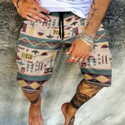 Best OUKU Men's Shorts Summer Shorts Beach Shorts Elastic Waist Print Graphic Prints Outdoor Knee Length Daily Beach Hawaiian Designer 1 2 Micro-elastic