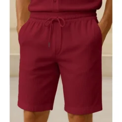 Best OUKU Men's Shorts Summer Shorts Casual Shorts Pocket Drawstring Elastic Waist Plain Comfort Breathable Short Outdoor Vacation Sport Casual Black Wine