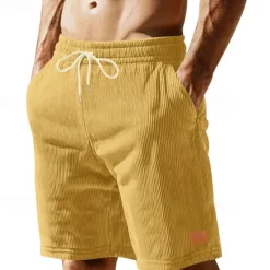 Online OUKU Men's Shorts Summer Shorts Casual Shorts Corduroy Shorts Pocket Drawstring Elastic Waist Plain Comfort Breathable Short Outdoor Vacation Sport Casual Black White