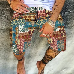 Outlet OUKU Men's Shorts Summer Shorts Beach Shorts Elastic Waist Print Graphic Prints Outdoor Knee Length Daily Beach Hawaiian Chino Black Yellow Micro-elastic