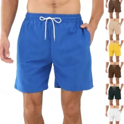 Clearance OUKU Men's Shorts Summer Shorts Casual Shorts Corduroy Shorts Pocket Drawstring Elastic Waist Plain Comfort Breathable Short Outdoor Vacation Sport Casual Black White