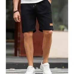 Sale OUKU Men's Shorts Summer Shorts Casual Shorts Pocket Drawstring Elastic Waist Plain Comfort Breathable Short Outdoor Vacation Sport Casual Black