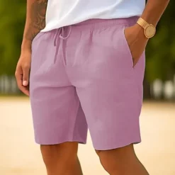 Outlet OUKU Men's Shorts Summer Shorts Beach Shorts Drawstring Elastic Waist Straight Leg Plain Comfort Breathable Short Casual Daily Holiday Fashion Classic Style White Navy Blue