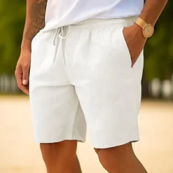Outlet OUKU Men's Shorts Summer Shorts Beach Shorts Drawstring Elastic Waist Straight Leg Plain Comfort Breathable Short Casual Daily Holiday Fashion Classic Style White Navy Blue