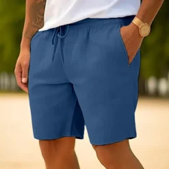 Outlet OUKU Men's Shorts Summer Shorts Beach Shorts Drawstring Elastic Waist Straight Leg Plain Comfort Breathable Short Casual Daily Holiday Fashion Classic Style White Navy Blue