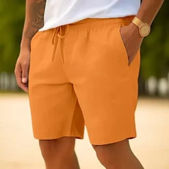 Outlet OUKU Men's Shorts Summer Shorts Beach Shorts Drawstring Elastic Waist Straight Leg Plain Comfort Breathable Short Casual Daily Holiday Fashion Classic Style White Navy Blue