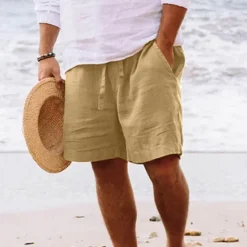 New OUKU Men's Shorts Summer Shorts Beach Shorts Drawstring Elastic Waist Straight Leg Plain Comfort Breathable Short Daily Beach Fashion Chic & Modern Black Yellow Micro-elastic