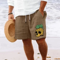Outlet OUKU Men's Shorts Summer Shorts Beach Shorts Pocket Drawstring Elastic Waist Pineapple Comfort Short Sports Outdoor Daily Going out Fashion Casual Black White Micro-elastic