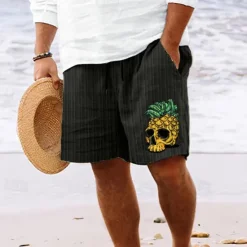 Outlet OUKU Men's Shorts Summer Shorts Beach Shorts Pocket Drawstring Elastic Waist Pineapple Comfort Short Sports Outdoor Daily Going out Fashion Casual Black White Micro-elastic