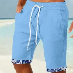 New OUKU Men's Shorts Summer Shorts Beach Shorts Pocket Drawstring Elastic Waist Coconut Tree Patchwork Comfort Breathable Short Casual Daily Holiday Sports Fashion White Sky Blue