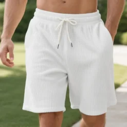 OUKU Men's Shorts Summer Shorts Casual Shorts Pocket Drawstring Elastic Waist Plain Comfort Breathable Short Outdoor Vacation Sport Casual Black White Micro-elastic