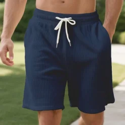 OUKU Men's Shorts Summer Shorts Casual Shorts Pocket Drawstring Elastic Waist Plain Comfort Breathable Short Outdoor Vacation Sport Casual Black White Micro-elastic