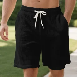 OUKU Men's Shorts Summer Shorts Casual Shorts Pocket Drawstring Elastic Waist Plain Comfort Breathable Short Outdoor Vacation Sport Casual Black White Micro-elastic