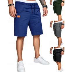Clearance OUKU Men's Shorts Summer Shorts Casual Shorts Pocket Drawstring Elastic Waist Plain Comfort Breathable Short Outdoor Vacation Sport Casual Black Royal Blue