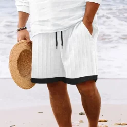 Hot OUKU Men's Shorts Summer Shorts Beach Shorts Casual Shorts Pocket Drawstring Elastic Waist Color Block Jacquard Comfort Breathable Short Outdoor Vacation Sport Casual Black White