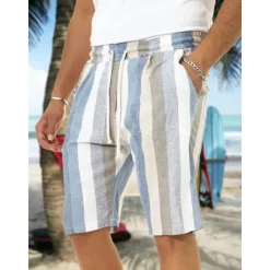 Sale OUKU Men's Shorts Summer Shorts Beach Shorts Baggy Shorts Pocket Drawstring Elastic Waist Stripe Outdoor Daily Going out Streetwear Stylish Black Red