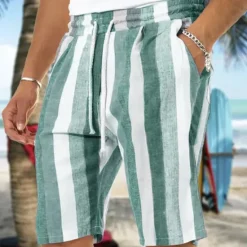 Sale OUKU Men's Shorts Summer Shorts Beach Shorts Baggy Shorts Pocket Drawstring Elastic Waist Stripe Outdoor Daily Going out Streetwear Stylish Black Red