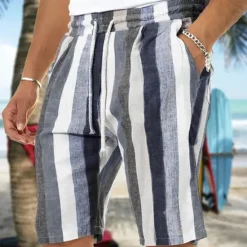 Sale OUKU Men's Shorts Summer Shorts Beach Shorts Baggy Shorts Pocket Drawstring Elastic Waist Stripe Outdoor Daily Going out Streetwear Stylish Black Red