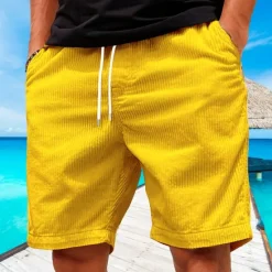 Sale OUKU Men's Shorts Summer Shorts Casual Shorts Pocket Drawstring Elastic Waist Plain Comfort Breathable Short Outdoor Vacation Sport Casual Black Yellow