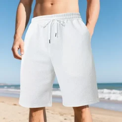 Online OUKU Men's Shorts Summer Shorts Casual Shorts Pocket Drawstring Elastic Waist Plain Textured Comfort Breathable Knee Length Outdoor Vacation Sport Casual Black White