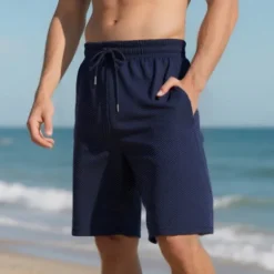 Online OUKU Men's Shorts Summer Shorts Casual Shorts Pocket Drawstring Elastic Waist Plain Textured Comfort Breathable Knee Length Outdoor Vacation Sport Casual Black White