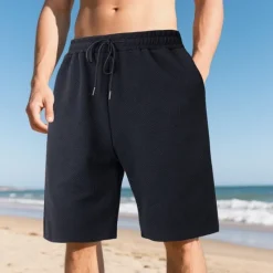 Online OUKU Men's Shorts Summer Shorts Casual Shorts Pocket Drawstring Elastic Waist Plain Textured Comfort Breathable Knee Length Outdoor Vacation Sport Casual Black White