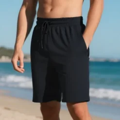 Online OUKU Men's Shorts Summer Shorts Casual Shorts Pocket Drawstring Elastic Waist Plain Textured Comfort Breathable Knee Length Outdoor Vacation Sport Casual Black White