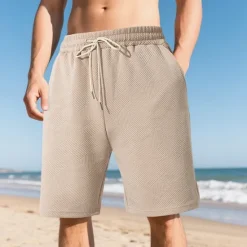Online OUKU Men's Shorts Summer Shorts Casual Shorts Pocket Drawstring Elastic Waist Plain Textured Comfort Breathable Knee Length Outdoor Vacation Sport Casual Black White