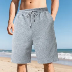 Online OUKU Men's Shorts Summer Shorts Casual Shorts Pocket Drawstring Elastic Waist Plain Textured Comfort Breathable Knee Length Outdoor Vacation Sport Casual Black White