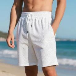 Online OUKU Men's Shorts Summer Shorts Casual Shorts Pocket Drawstring Elastic Waist Plain Textured Comfort Breathable Knee Length Outdoor Vacation Sport Casual Black White